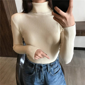 2019 Autumn Winter Thick Sweater Women Knitted Ribbed Pullover Sweater Long Sleeve Turtleneck Slim Jumper Soft Warm Pull Femme