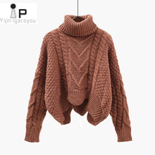 Load image into Gallery viewer, Thickened Sweater Women Autumn Winter Tops Korean Style Loose Twist Knitted Short Design Pullover Turtleneck Black Brown Female