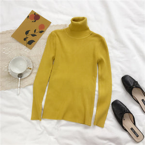 2019 Autumn Winter Thick Sweater Women Knitted Ribbed Pullover Sweater Long Sleeve Turtleneck Slim Jumper Soft Warm Pull Femme