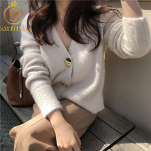 Load image into Gallery viewer, SMTHMA Autumn And Winter Korea knitted Sweater Women cardigans mohair Thicken Sweater jacket long sleeve single button jumper