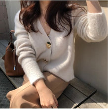 Load image into Gallery viewer, SMTHMA Autumn And Winter Korea knitted Sweater Women cardigans mohair Thicken Sweater jacket long sleeve single button jumper