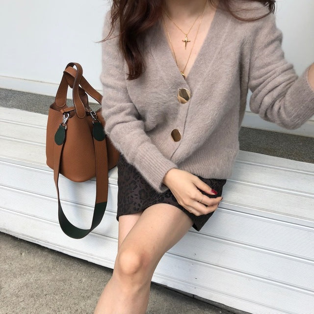 SMTHMA Autumn And Winter Korea knitted Sweater Women cardigans mohair Thicken Sweater jacket long sleeve single button jumper