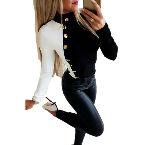 Women Sweaters 2019 Autumn Winter Fashion Long Sleeve Buttons Solid Turtleneck Stretch Sweater Pullovers Tops