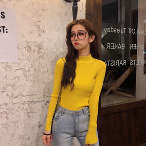 2019 Autumn Winter Women Knitted Turtleneck Sweater Casual Soft Polo-neck Jumper Fashion Slim Femme Elasticity Pullovers