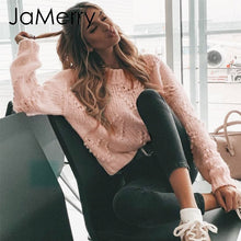 Load image into Gallery viewer, JaMerry Vintage pink hairball autumn winter sweaters ladies Long sleeve casual pullover 2019 Fashion chic loose knitted jumper