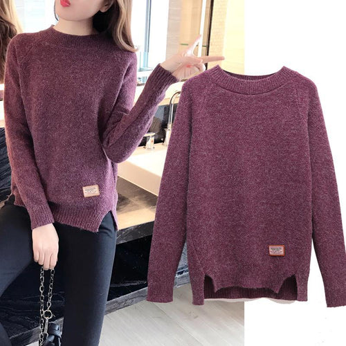 Casual 2019 Autumn Winter Women Sweaters And Pullovers Solid Long Sleeve Female Knitted Sweater Femme Pullover Tops M-2XL