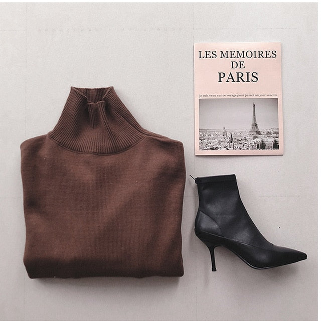 Werynica New Autumn Winter Women Loose Knitted Sweater Oversized Turtleneck Sweater Long Sleeves Women Outwear Solid Pullover