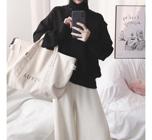 Werynica New Autumn Winter Women Loose Knitted Sweater Oversized Turtleneck Sweater Long Sleeves Women Outwear Solid Pullover