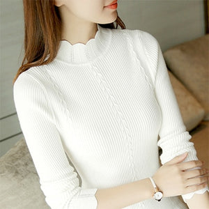 Slim Winter Ruffles Knitted Turtleneck Sweater Women Solid Long Sleeve Warm Pullover Tops Female  Fashion Autumn Bottoming Top