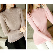 Load image into Gallery viewer, Slim Winter Ruffles Knitted Turtleneck Sweater Women Solid Long Sleeve Warm Pullover Tops Female  Fashion Autumn Bottoming Top