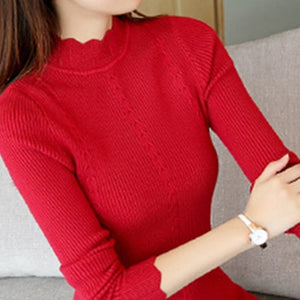 Slim Winter Ruffles Knitted Turtleneck Sweater Women Solid Long Sleeve Warm Pullover Tops Female  Fashion Autumn Bottoming Top