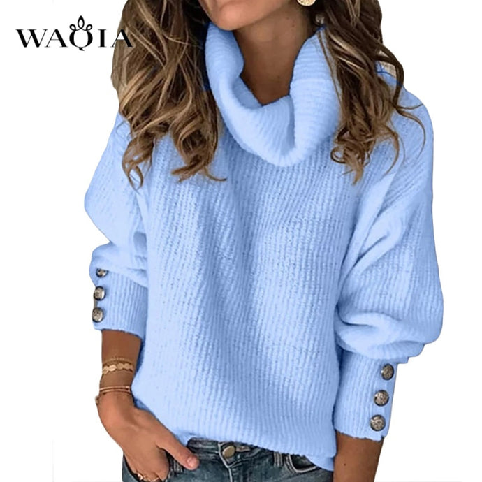 2020 Winter Pullover Sweater Women Knitted Tops Button Boho Plus Size Casual Long Sleeve Pull Female Solid Sweaters Pullovers