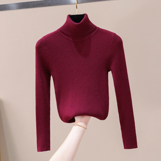 DIHOPE  2020 Autumn Winter Women Knitted Turtleneck Sweater Soft Polo-neck Jumper Fashion Slim Femme Elasticity Pullovers