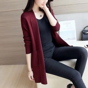 Autumn Winter Loose Elegant Knitted Cardigan Long Sleeve Solid Color Casual Sweater Harajuku Korean Jumper Coat