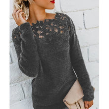 Load image into Gallery viewer, Women Autumn Winter Fleece Pullover Sexy Lace Hollow Out Plush Sweater Slash Neck Knitted Sweater Plus Size Tops Casual Jumpers