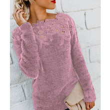 Load image into Gallery viewer, Women Autumn Winter Fleece Pullover Sexy Lace Hollow Out Plush Sweater Slash Neck Knitted Sweater Plus Size Tops Casual Jumpers