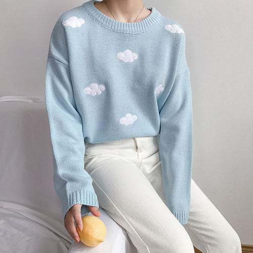 2020 Women'S Kawaii Ulzzang Vintage College Loose Clouds Sweater Female Korean Punk Thick Cute Loose Harajuku Clothing For Women