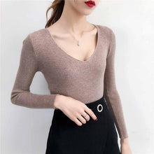 Load image into Gallery viewer, Pull Femme Sexy Deep V Neck Women Sweaters And Pullovers 2018 Winter Pink Gray Knitted Warm Jumper Slim Stretch Sweater Female