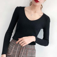 Load image into Gallery viewer, Pull Femme Sexy Deep V Neck Women Sweaters And Pullovers 2018 Winter Pink Gray Knitted Warm Jumper Slim Stretch Sweater Female