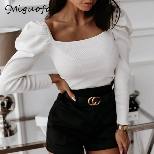 Miguofan puff long sleeve sweaters knitted pullovers women solid vintage sweaters spring autumn jumpers female sweater 2020 new