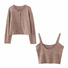 Load image into Gallery viewer, ZA 2020 spring new women&#39;s solid khaki cardigan knitted sweater Casual two pieces set fashion streetwear sexy female tops