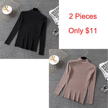 Load image into Gallery viewer, Bonjean Knitted Jumper Autumn Winter Tops Turtleneck Pullovers Casual Sweaters Women Shirt Long Sleeve Short Slim Sweater Girls