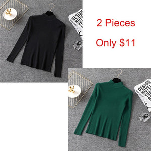 Bonjean Knitted Jumper Autumn Winter Tops Turtleneck Pullovers Casual Sweaters Women Shirt Long Sleeve Short Slim Sweater Girls