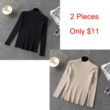 Load image into Gallery viewer, Bonjean Knitted Jumper Autumn Winter Tops Turtleneck Pullovers Casual Sweaters Women Shirt Long Sleeve Short Slim Sweater Girls