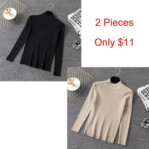 Bonjean Knitted Jumper Autumn Winter Tops Turtleneck Pullovers Casual Sweaters Women Shirt Long Sleeve Short Slim Sweater Girls