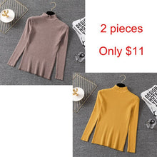 Load image into Gallery viewer, Bonjean Knitted Jumper Autumn Winter Tops Turtleneck Pullovers Casual Sweaters Women Shirt Long Sleeve Short Slim Sweater Girls