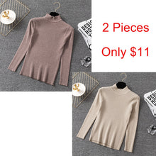 Load image into Gallery viewer, Bonjean Knitted Jumper Autumn Winter Tops Turtleneck Pullovers Casual Sweaters Women Shirt Long Sleeve Short Slim Sweater Girls