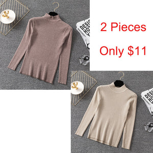 Bonjean Knitted Jumper Autumn Winter Tops Turtleneck Pullovers Casual Sweaters Women Shirt Long Sleeve Short Slim Sweater Girls