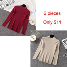 Load image into Gallery viewer, Bonjean Knitted Jumper Autumn Winter Tops Turtleneck Pullovers Casual Sweaters Women Shirt Long Sleeve Short Slim Sweater Girls