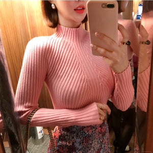 8 colors 2019 Autumn Women lady sweater high elastic Solid Turtleneck sweater women slim sexy tight Bottoming Knitted Pullovers