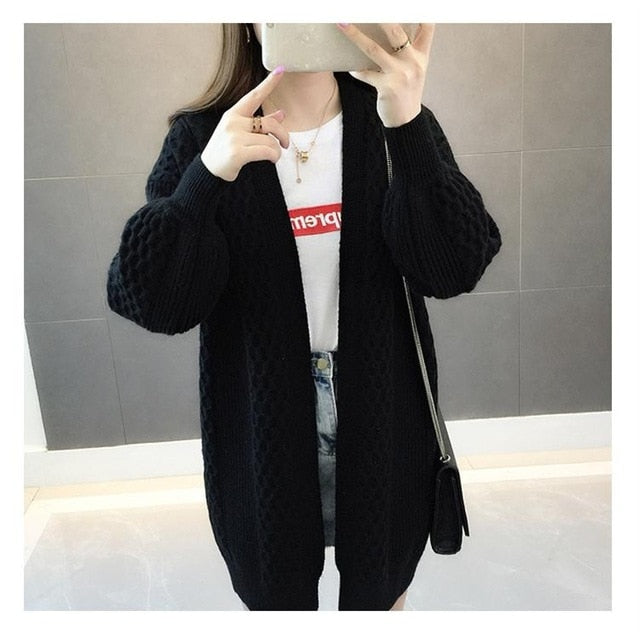 H.SA Spring Sweater Cardigans Women 2019 V neck Lantern Sleeve Open Stitch Loose Sweater Jacket Cheap Clothes Female Knit Coat