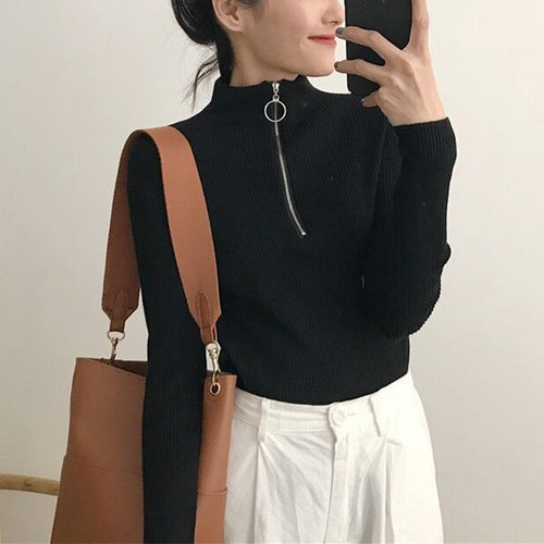 Zipper Turtleneck Sweater Women 2018 Winter Autumn Ring Christmas Sweater Women Fashion Vintage Women Sweater Pull Femme Hiver