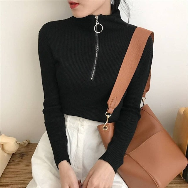 Zipper Turtleneck Sweater Women 2018 Winter Autumn Ring Christmas Sweater Women Fashion Vintage Women Sweater Pull Femme Hiver